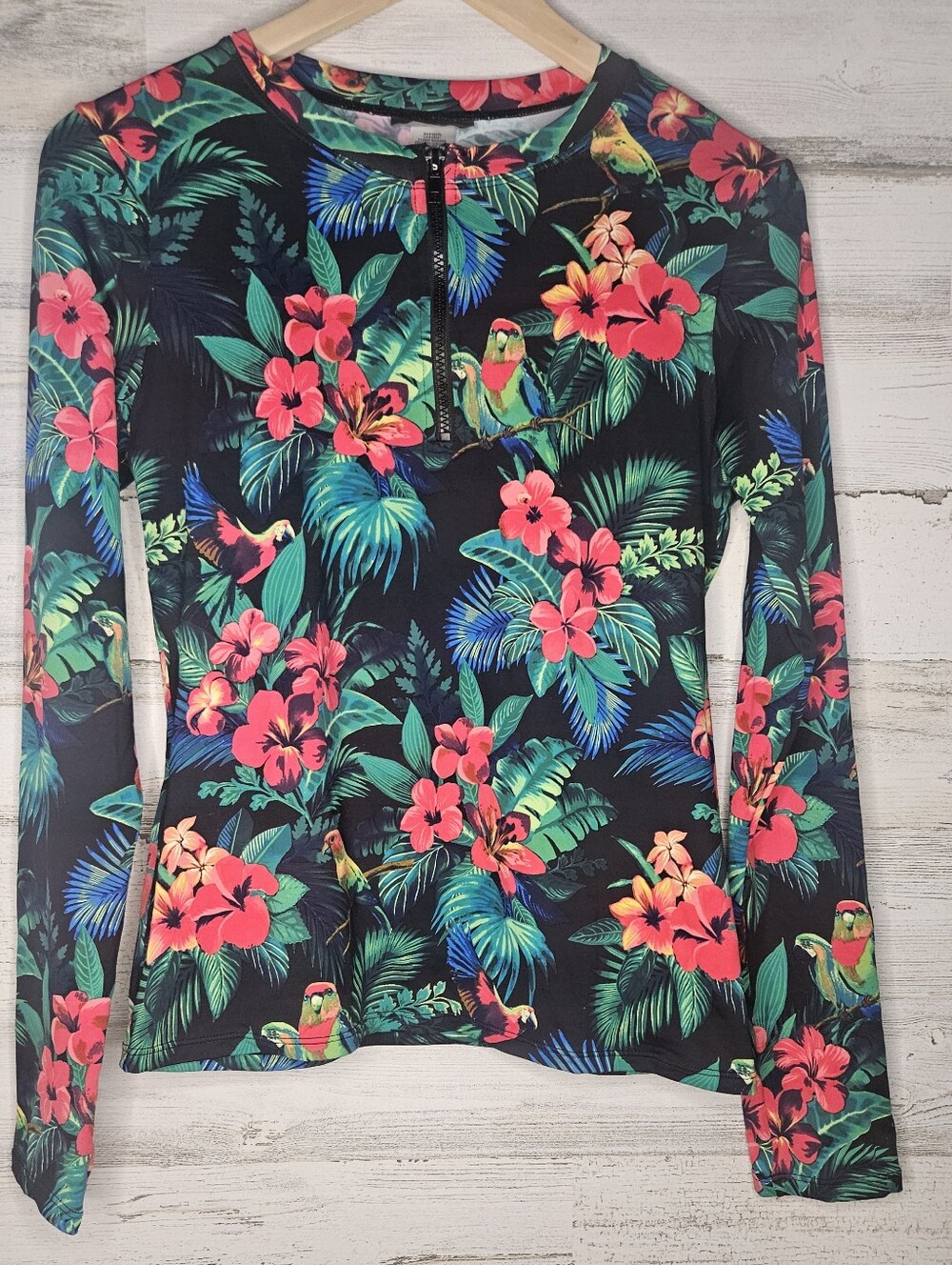 Tommy Bahama Womens Rash Gaurd Tropical Swimswear Medium Parakeets Floral EUC